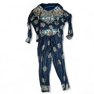 Bali Collection Women’s Long Sleeve Crew Neck 2 pc pant SET Black Beaded owls